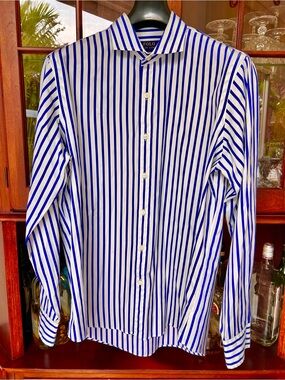 Polo by Ralph Lauren White & Blue Vertical Stripe Dress Shirt